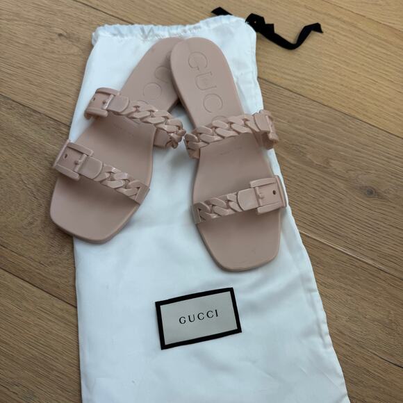Gucci Blush Pink Jelly Chain Rubber Double Strap Slide Sandals Size 37 EU - Picture 13 of 13